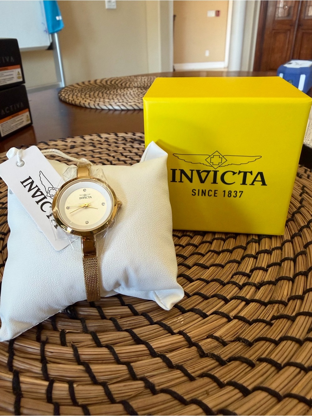 NWT Invicta Women's Gold-Tone Mesh Band Crystal Dial Dress Watch with Box